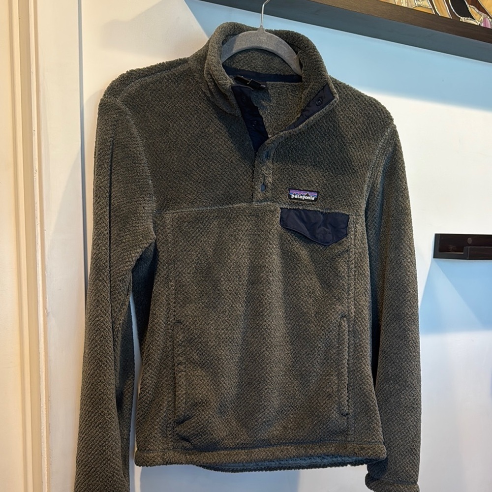 Patagonia Blue and Gray Cowl Neck Sweater